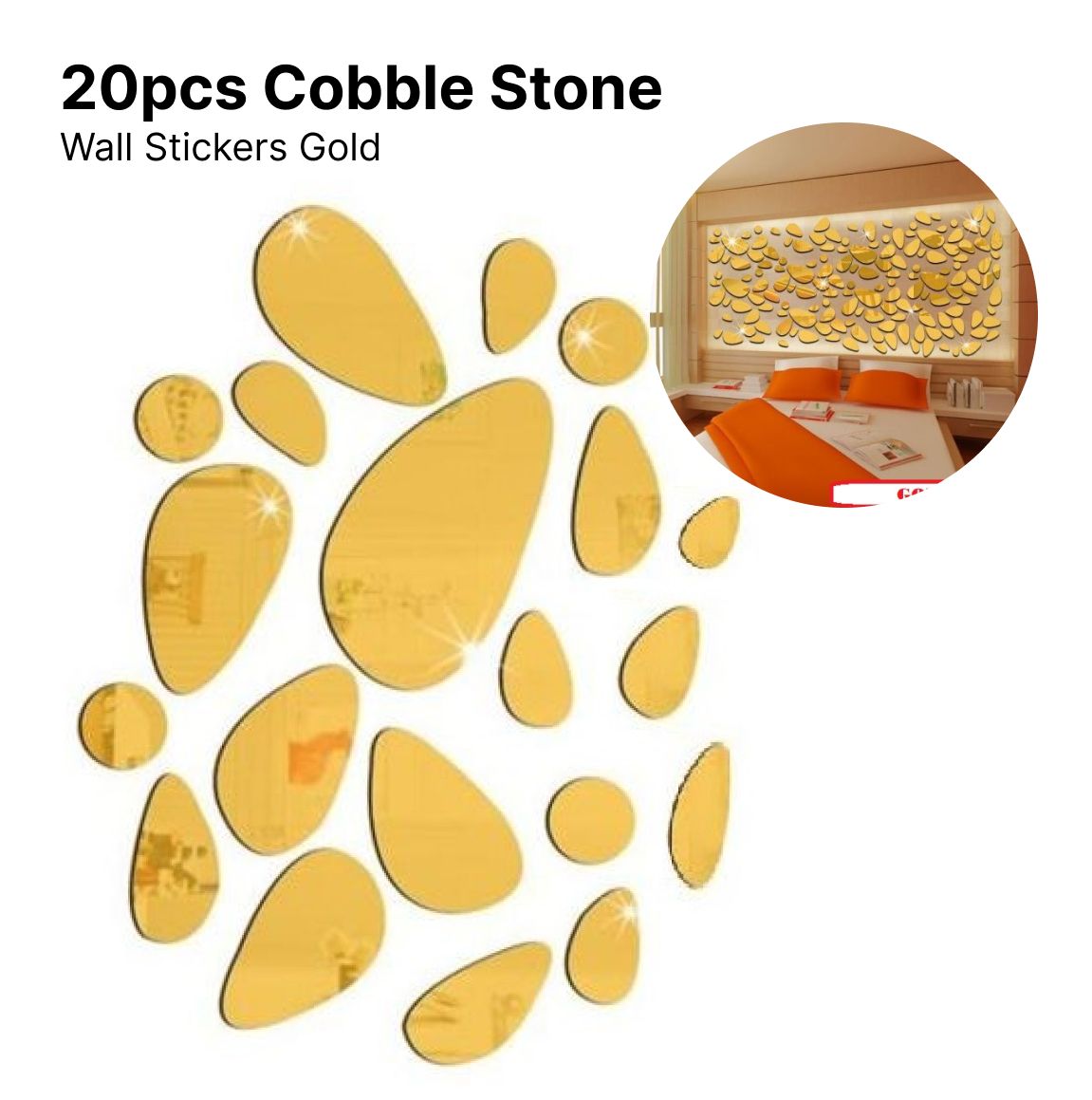20pcs 3D Large Size Cobblestone Mirror Wall Stickers (GOLD)