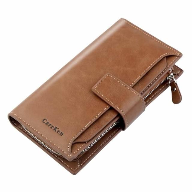 Cartera larga para hombre funda para tarjeta multifuncional Simple y elegante bolsa para telefono movil Gargantilla Gargantillas dije funda para movil-Marron