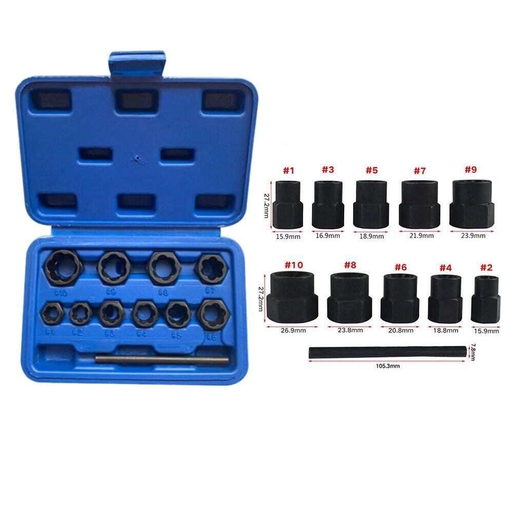 11Pcs Damaged Lug Nut and Lock Remover Twist Socket Set Screw Extractor Tools