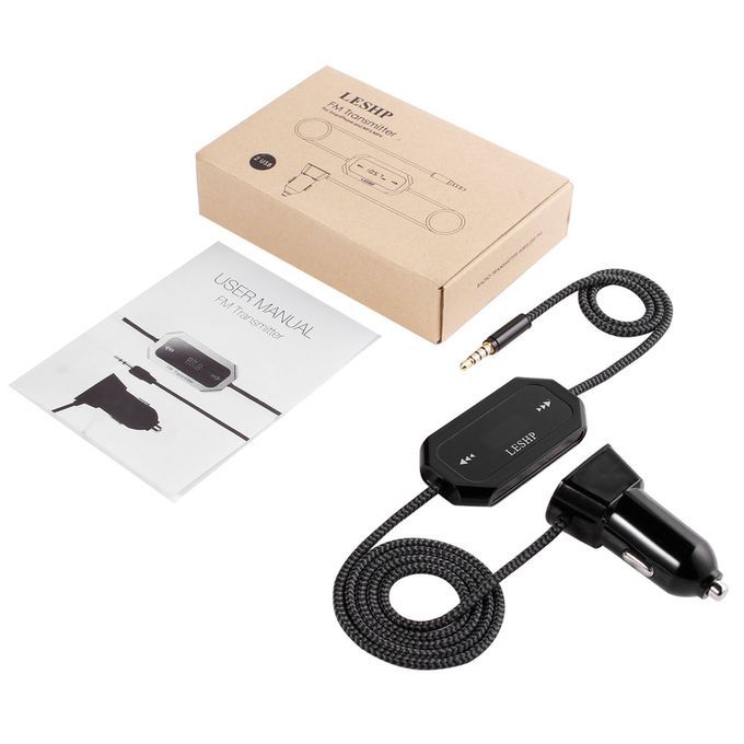 LESHP Wireless FM Transmitter Radio Car Kit For Smart Phones 3.5mm Audio Plug Black