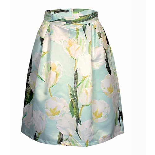 Floral Print A-Line Skirt - Green