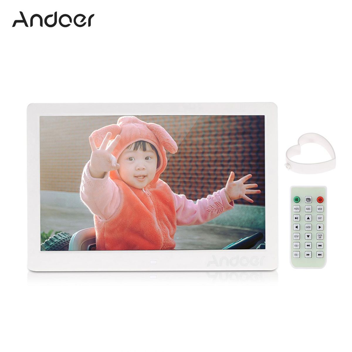 Andoer 13 Inch 1080P LED Digital Photo Picture Frame High Resolution 1920*1080 Advertising Machine MP3 MP4 Picture Player Electronic Clock /Alarm Clock/ Calendar with Remote Control Gift Present