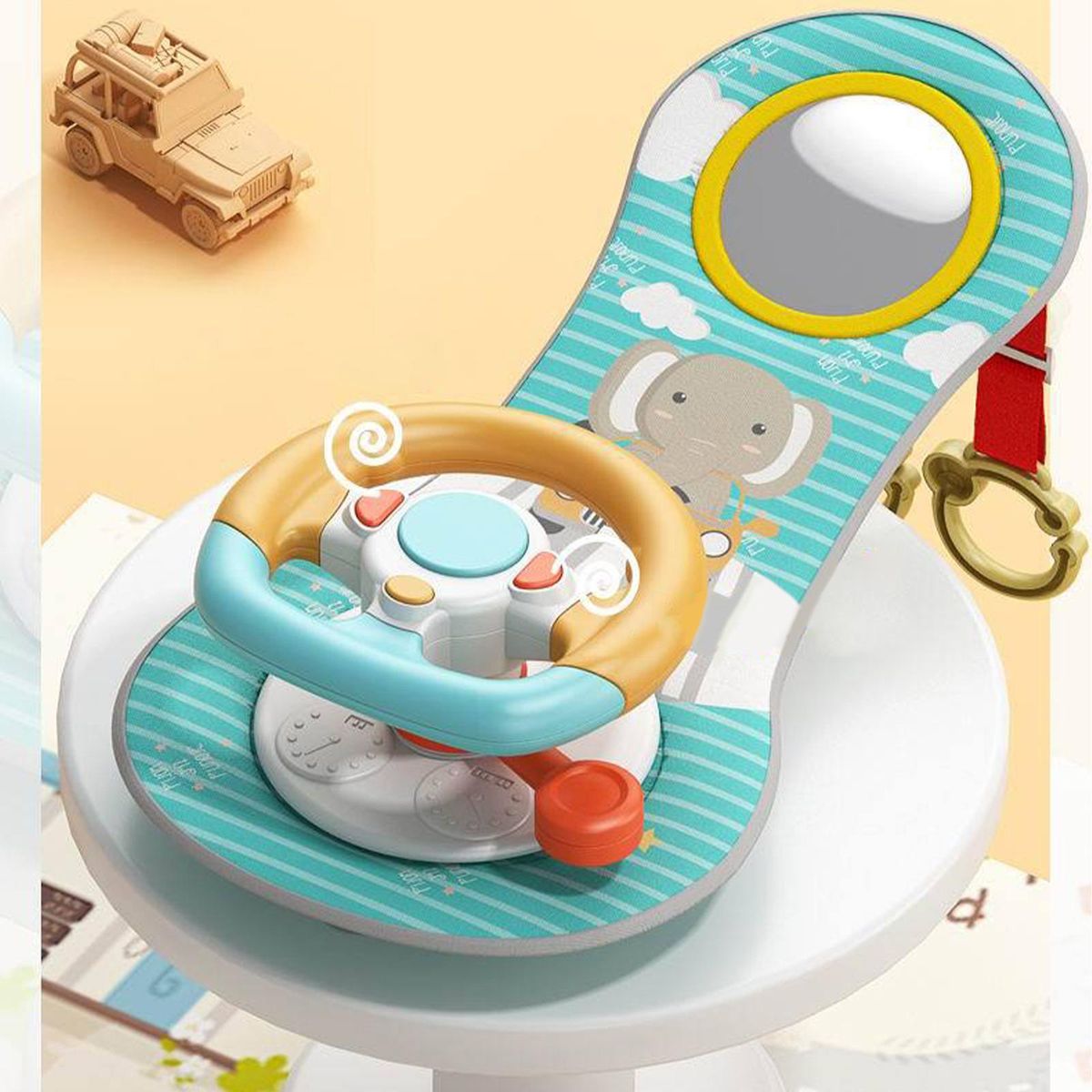 Baby Car Steering Wheel Toy 3 Button Operation Musical Hanging For