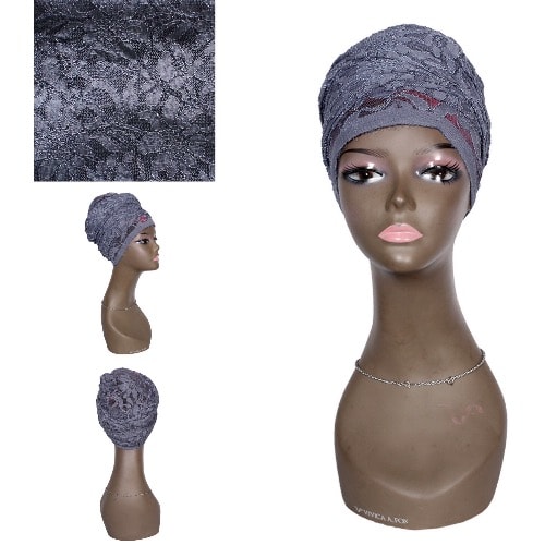 Lace Detailed Turban Wrap - Grey