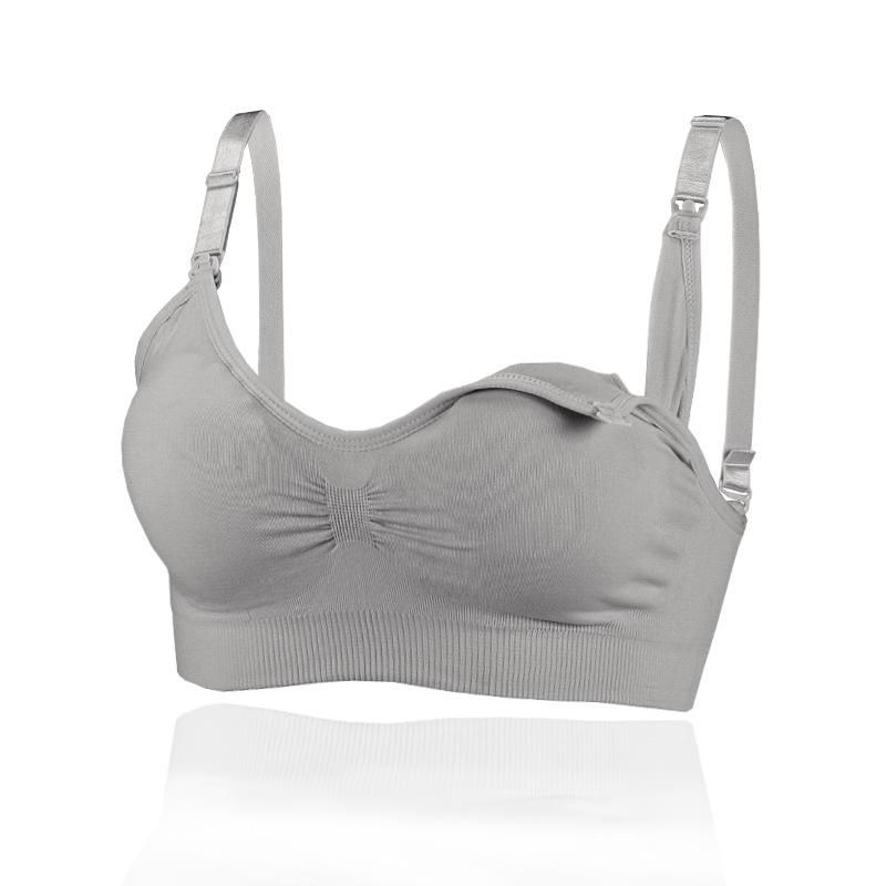 Maternity breastfeeding bra seamless close-fitting skin-friendly front buckle adjustable push-up breastfeeding underwear large size bra gray XL