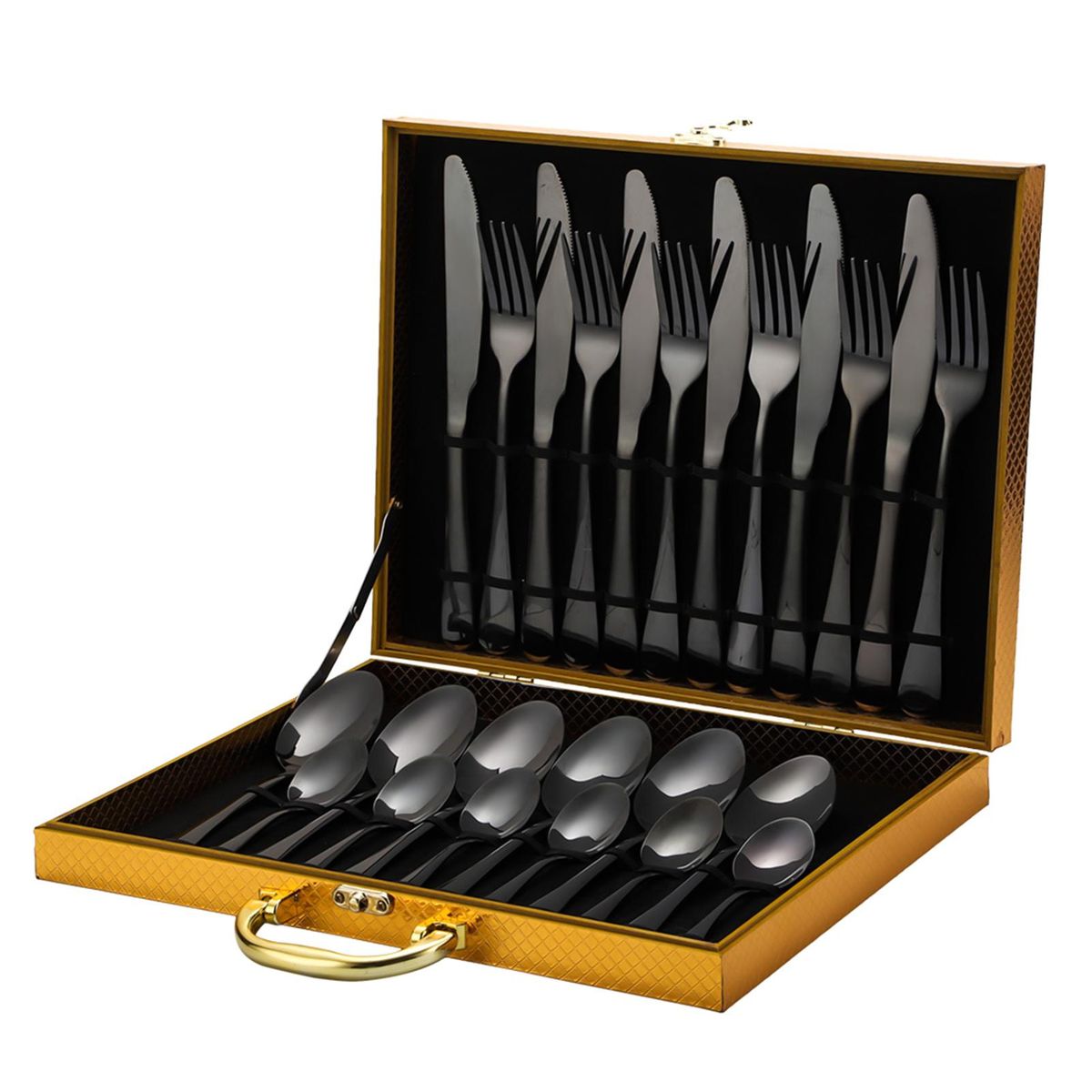 24-Piece Flatware Set Stainless Steel Tableware Cutlery Set Service for 6 with High-grade Storage Case for Home Kitchen Restaurant Hotel