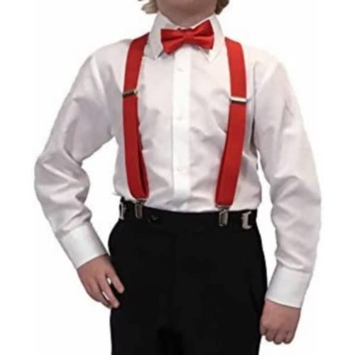 Unisex Kids Shirt With Matching Bowtie / Suspender - White/Red