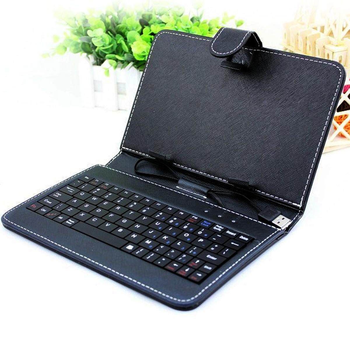 USB Keyboard Leather Tablet Cover Protective Case Holder For 10" Tablet Black