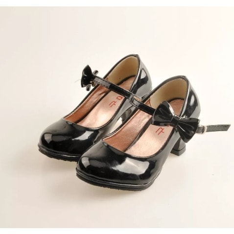 Bow Patent Leather Heeled Shoe - Black