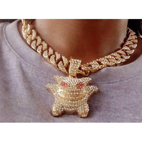 Iced Out Cuban Link Choker With Clown Pendant Gold