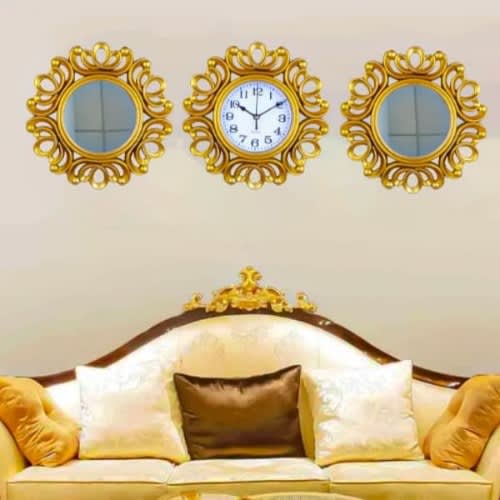 Mirrors + Clock  Home Decorations - 3 in 1