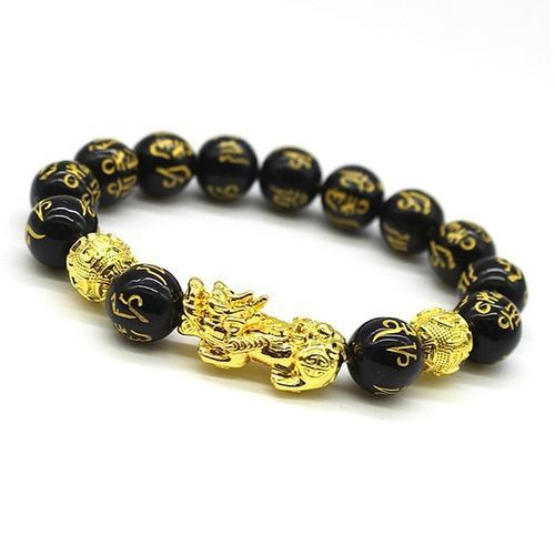 Feng Shui Black Obsidian Wealth Golden Bracelet