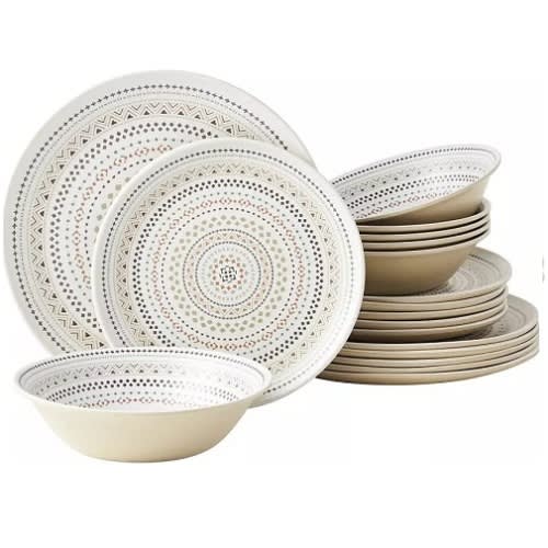Bamboo Melamine Dinnerware Set - Mandala -18-piece