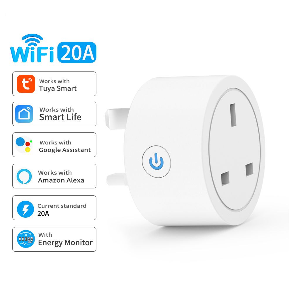 20A Tuya WIFI Smart Plug Timing Schedule App Voice Control