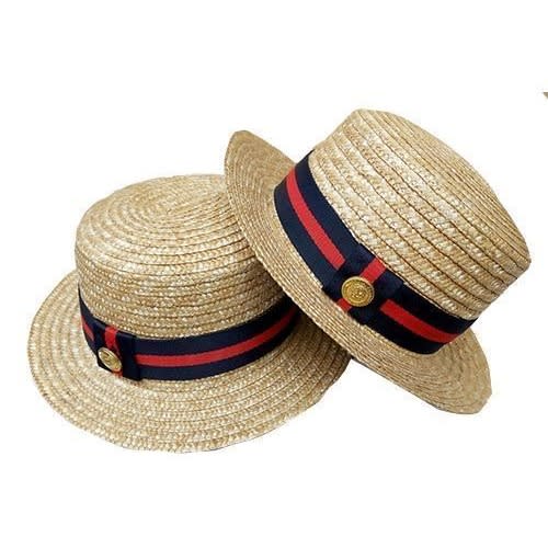 2 Straw Hat - Blue & Red Ribbon