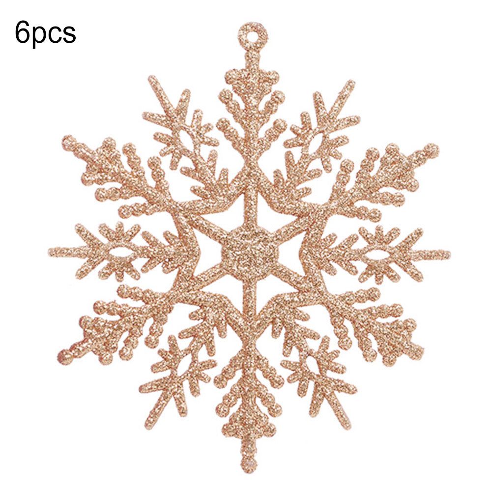 6Pcs 10cm DIY Artificial Glitter Snowflake Hanging-Champagne