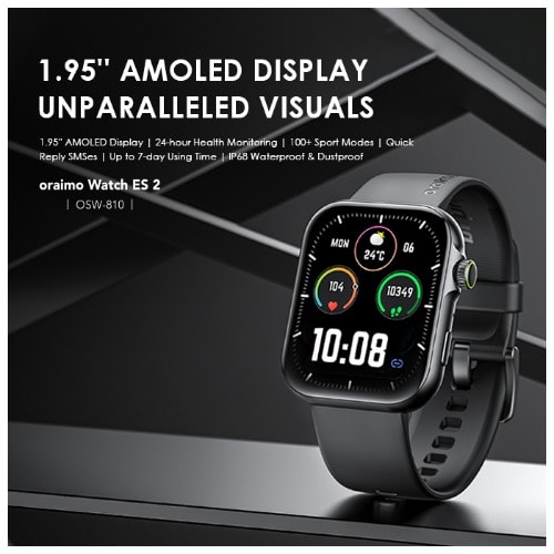 Smart Mobile Amoled Screen Waterproof Bluetooth Watch With App Control- Black