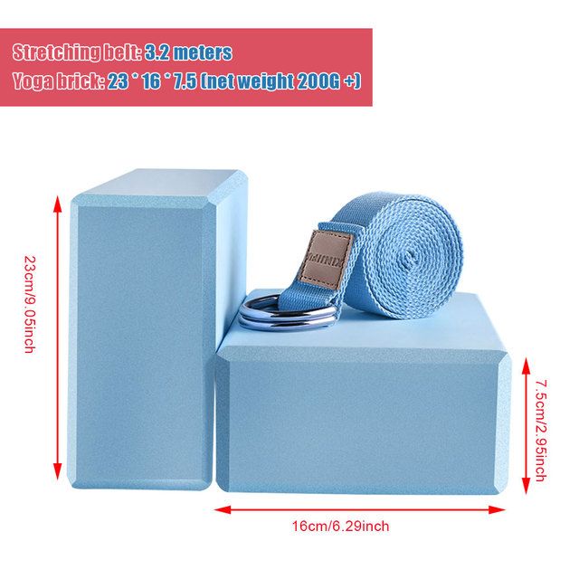 2pcs Yoga Brick Yoga Stretching Belt Lacing Belt Sky Blue