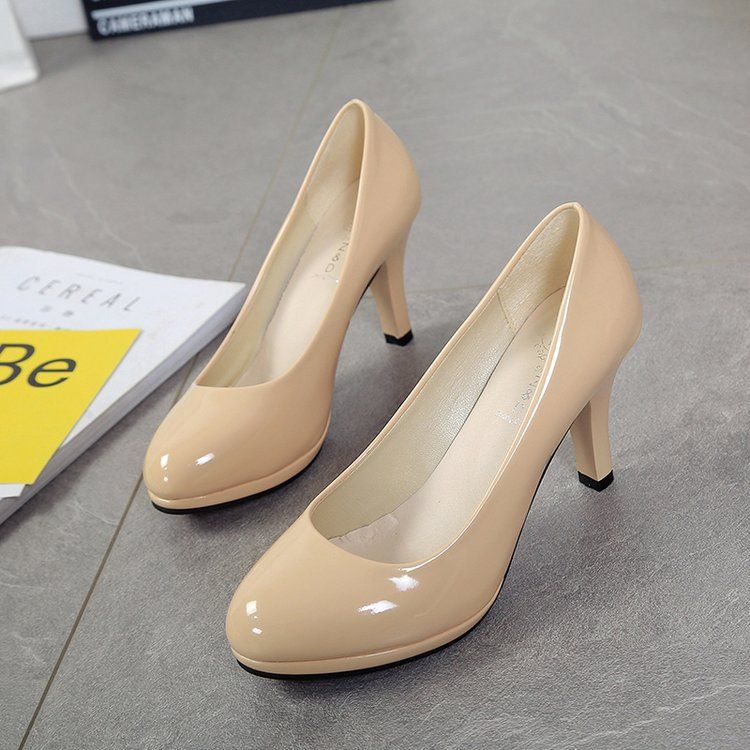 Ladies Patent Corporate And Casual Heels Shoes - Beige