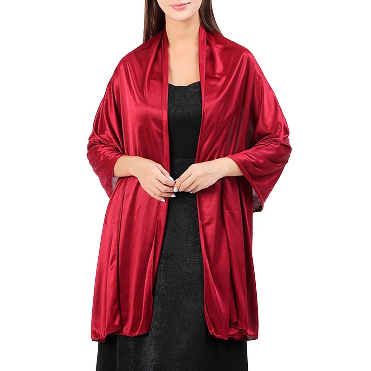 Bridesmaid Wrap Solid Color Smooth Ladies Pure-Jujube Red