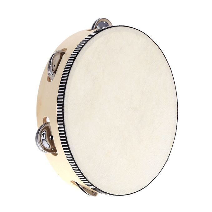 8" Hand Held Tambourine Drum Bell Birch Metal Jingles