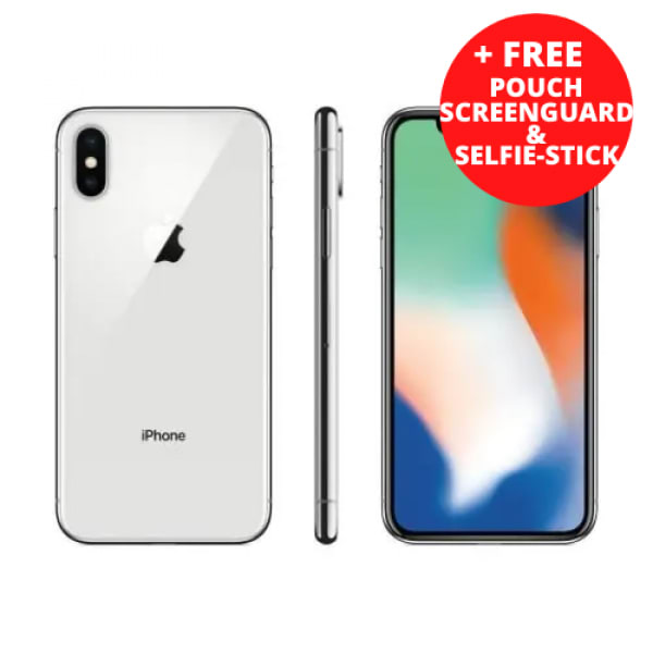iPhone X - 64GB - 3GB RAM - Single Sim - Silver + Free Pouch - Screen Guard And Selfie Stick