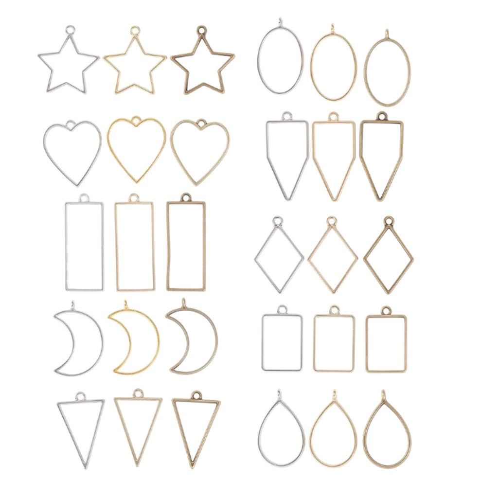 30PCS Metal Hollow Frame Pendants Resin Jewelry Bezels