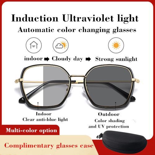 Anti-blue Color Glasses Stainless Steel Frame Anti-UV Sunglasses-Black