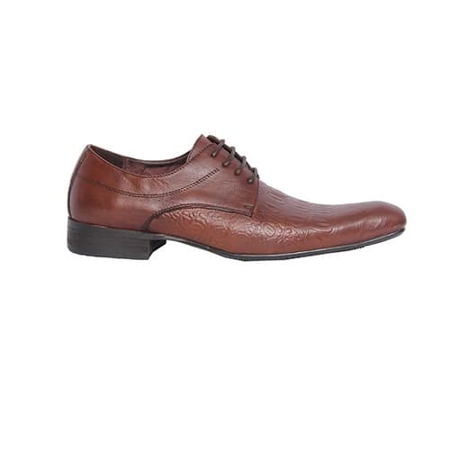 Patterned Italian Leather Laceup Shoe - Brown - MSH-3481