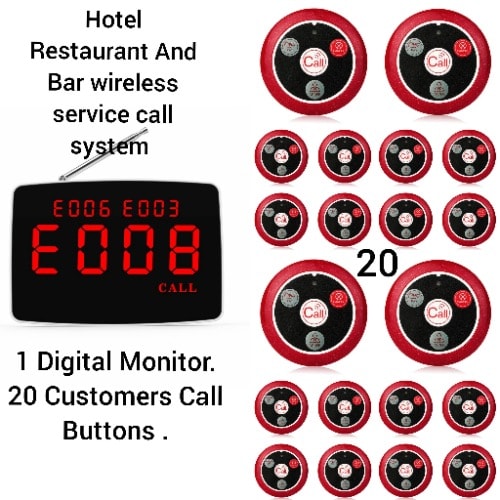Hotel Restaurant Service Wireless Call System - For Bar Waiters & Customers  - 20buttons - 1monitor