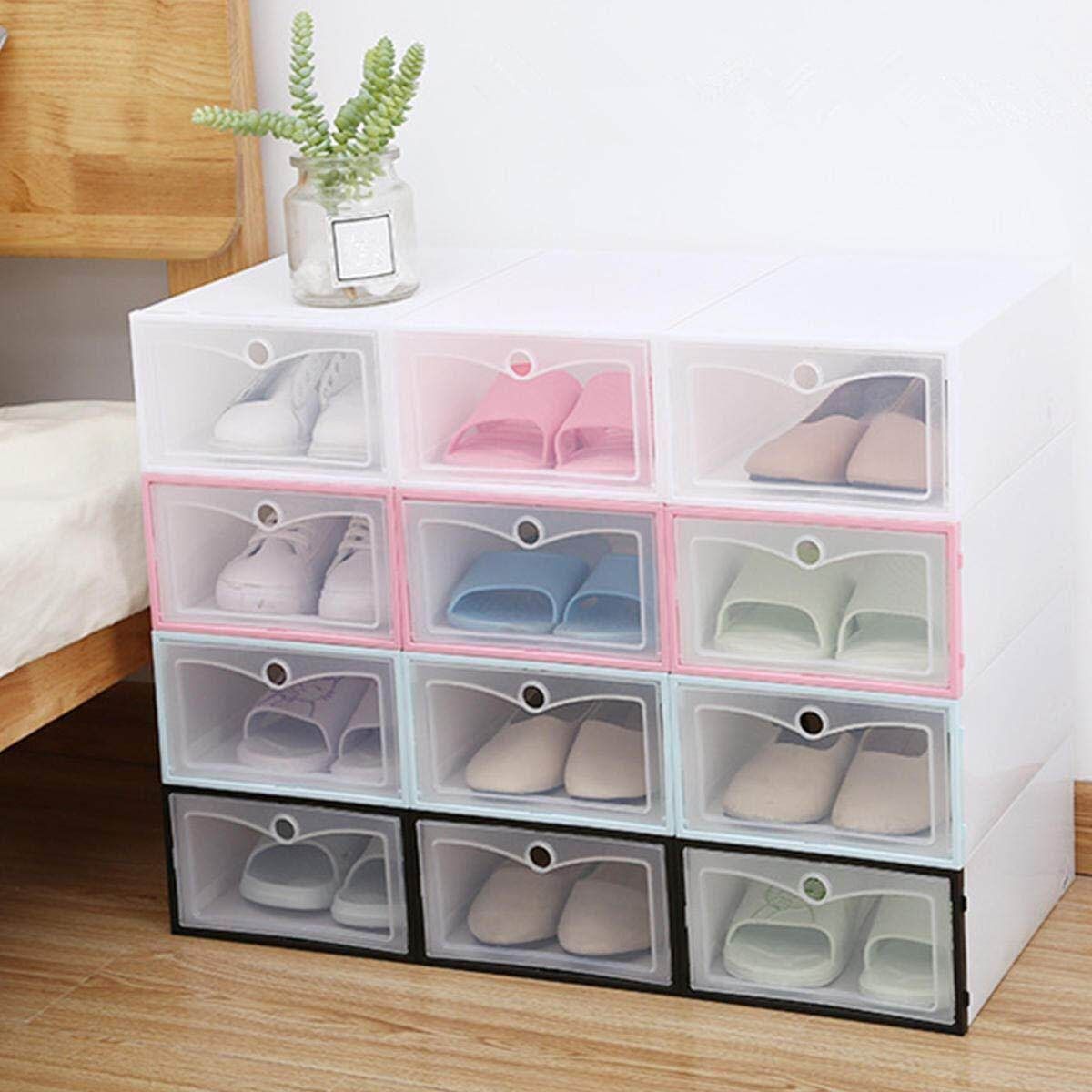 Wholesale Foldable Clear Plastic Shoe Boxes Storage Organizer Stackable Tidy Box Women's White 30.5 * 20 * 12cm