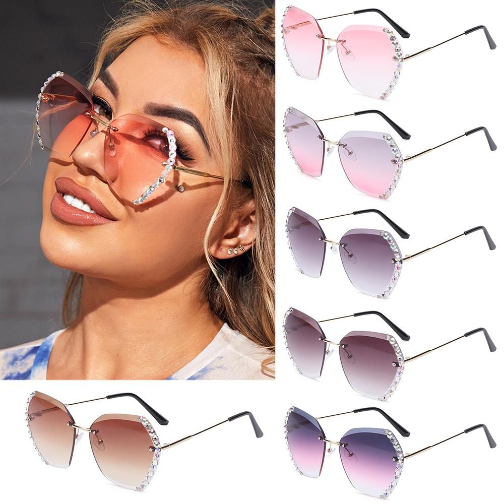 Diamond Square Rimless Sunglasses Retro Oversized Gradient Sun Glasses Unisex Summer Shades UV400 Eyewear Fashion Accessories