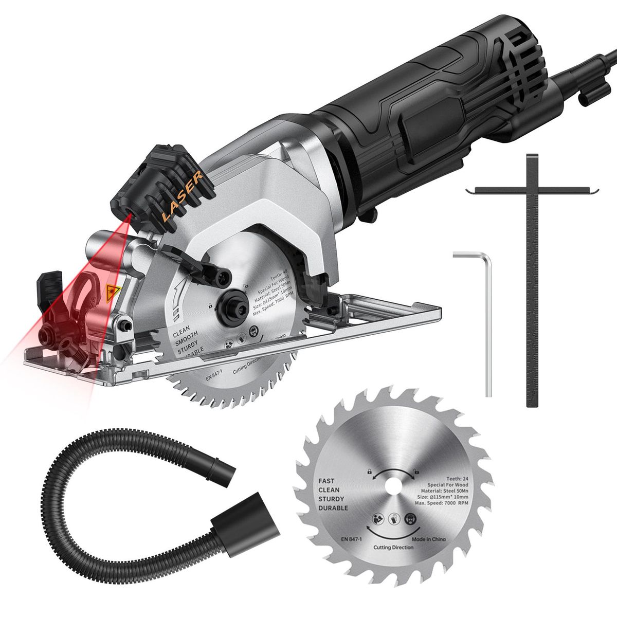 Mini Circular Saw 4.Amp 4-1/2 Inch Compact Circular Saw 3500RPM Electric Circular Saws with Laser Cutting Guide for Wood Tile and Plastic Cuts Not Included Batteries Grey UK