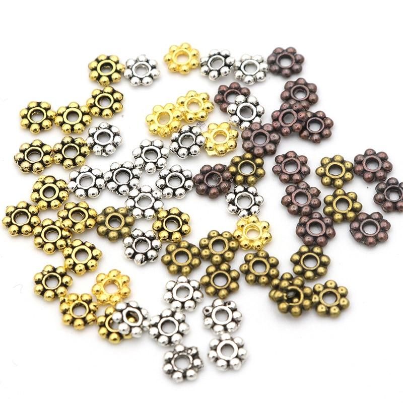 1000pcs 4mm Tibetan Gold Silver Color Daisy Wheel Flower Charm Loose Spacer Metal Bead For Jewelry Making Needlework Accessories