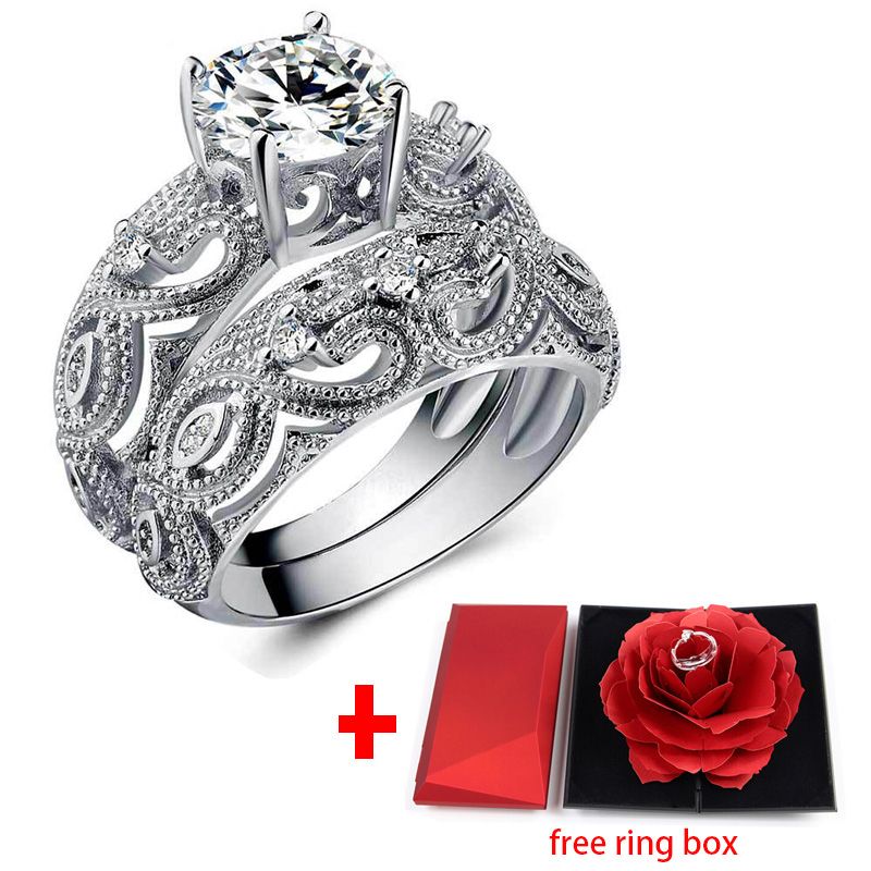 Love Diamond Engagement Ring Silver+ring Box