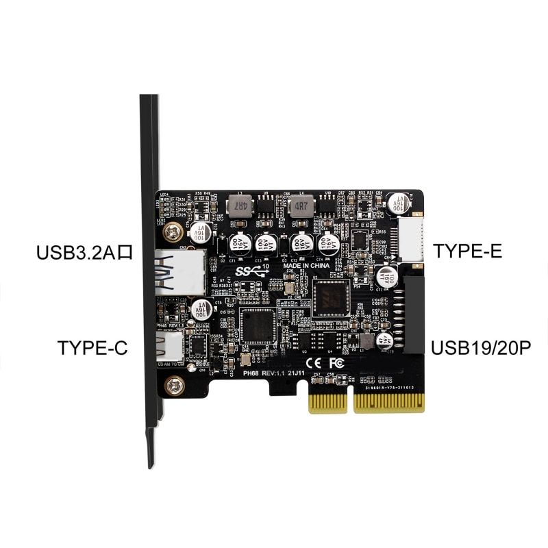 PCIE 3.0 To USB 3.2 Gen2 Type-C 10Gbps Data Transfer Quick Charge USB-C Controller PCI-E Type E