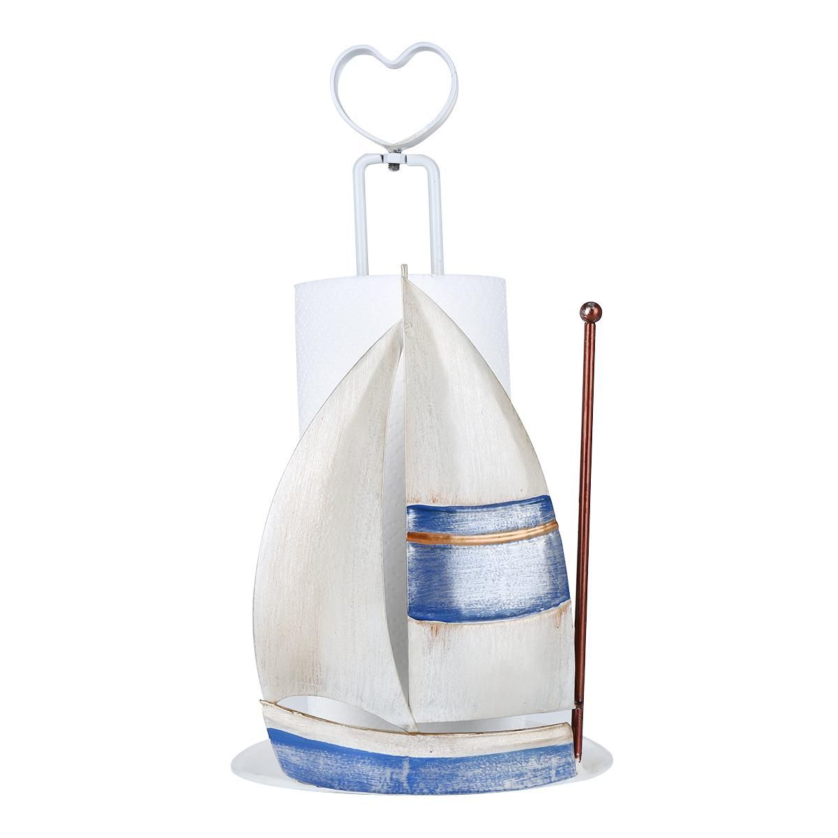 Tooarts Sailing Boat Paper Towel Holder Iron Paper Holder Bath Paper Rack Toilet Organizer Kitchen Paper Towel Holder Tabletop Decoration