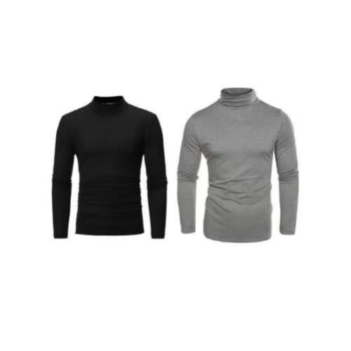 Turtle Neck Long Sleeve Shirt For Men - Black & Ash