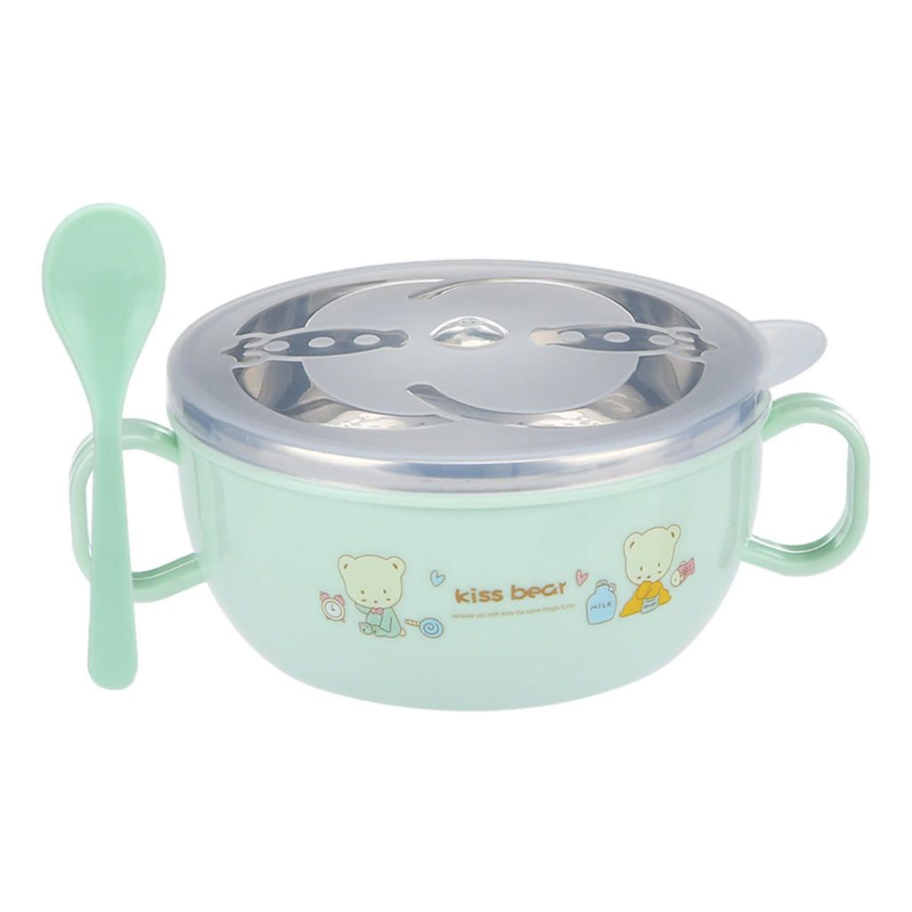Children Double Ear Baby Bowl Handle Soup Bowl Insulation Bowl Green