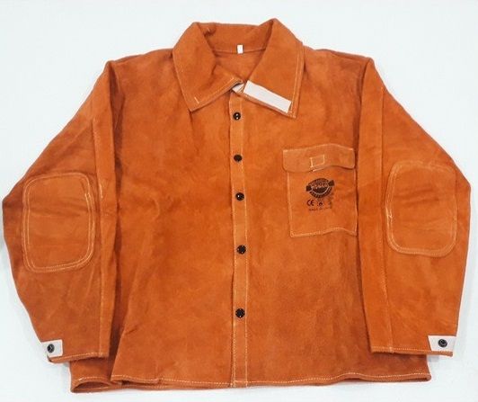 Brownish Orange Leather Welding Jacket With Breast Pocket
