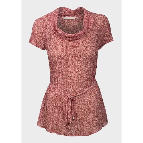 Cowl Neck Short Sleeve Pleated Top