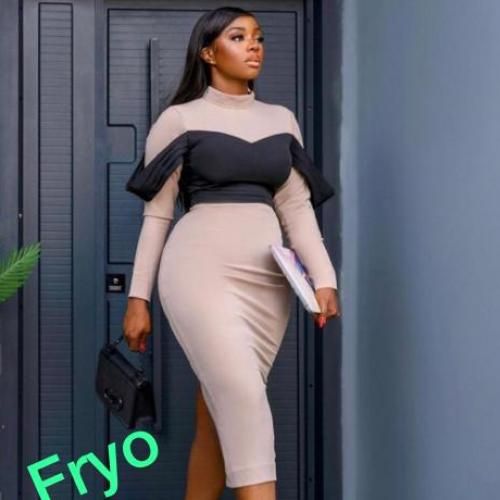 Lydiaz Turtle Neck Long Sleeve Bodycon Midi Dress - Nude/black