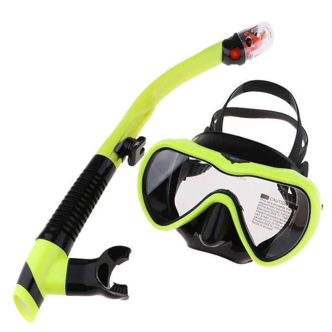 Anti-Fog Snorkel Mask Impact Resistant Tempered Glass Dry Top Yellow