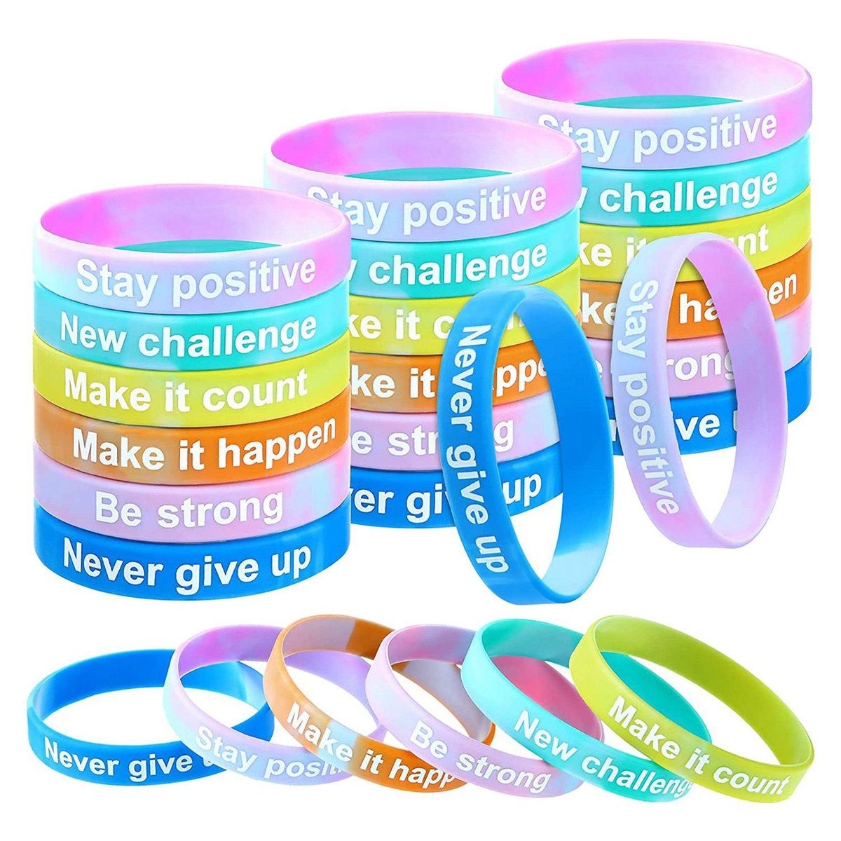 48 Pieces Inspirational Bracelets Colorful Motivational