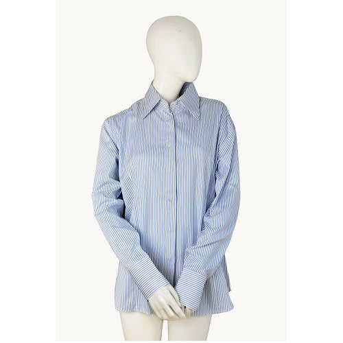 Women Cotton Long Sleeves Shirt - Blue Striped