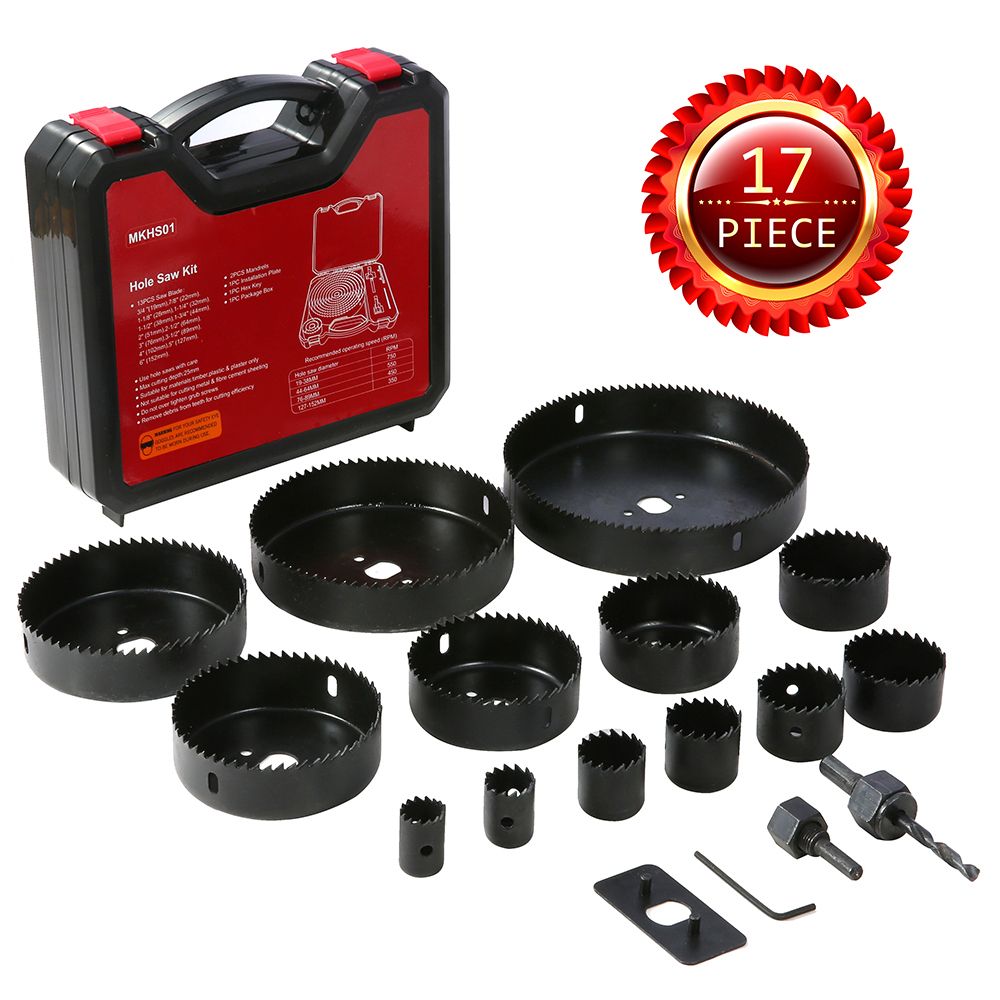 Hole Saw Kit, 17 Pcs Hole Saw Set With 13Pcs Saw Blades, 2