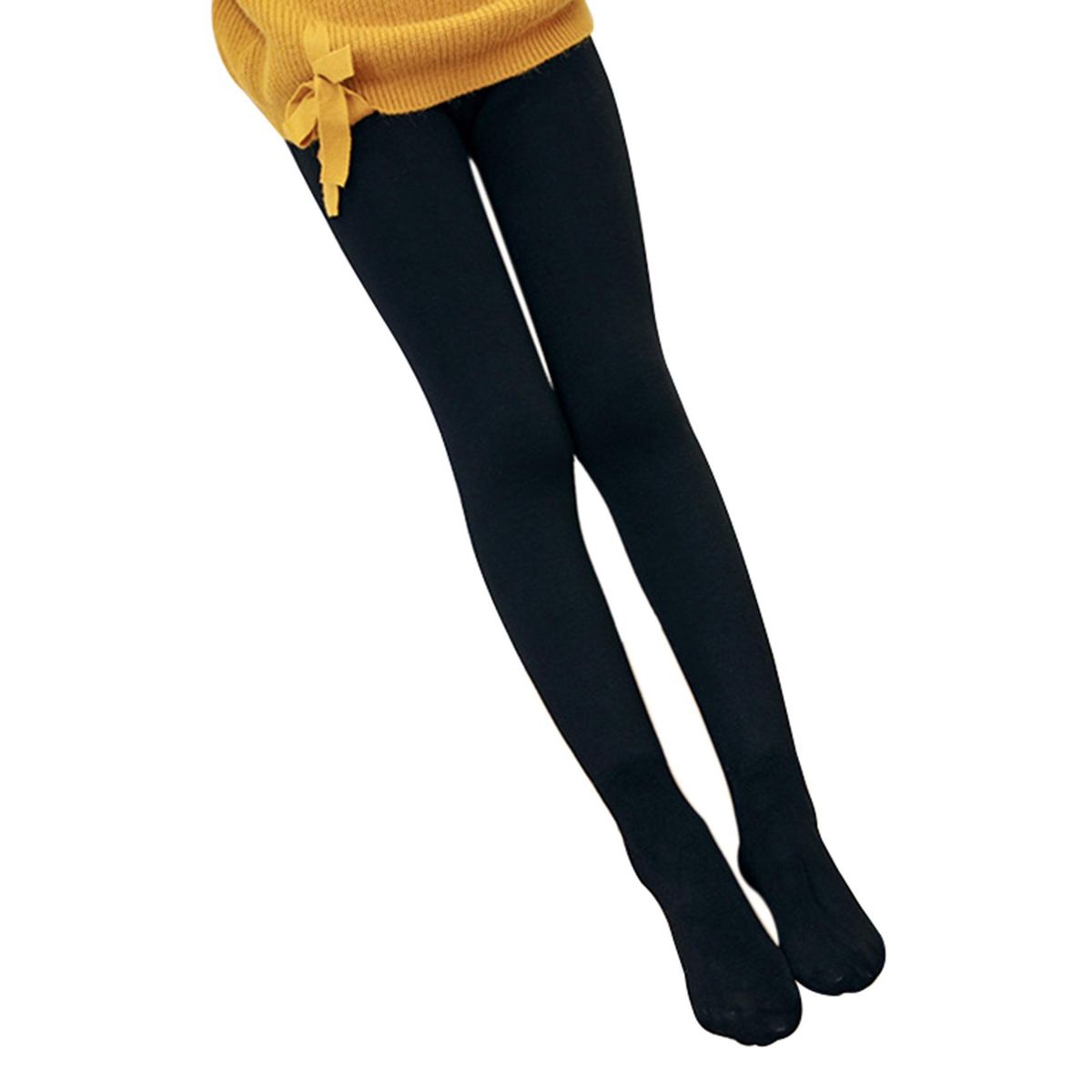 Children's Winter Fleece Thickened Dance Socks Dance Socks Warm One-Piece PantsBlack Footed-XL