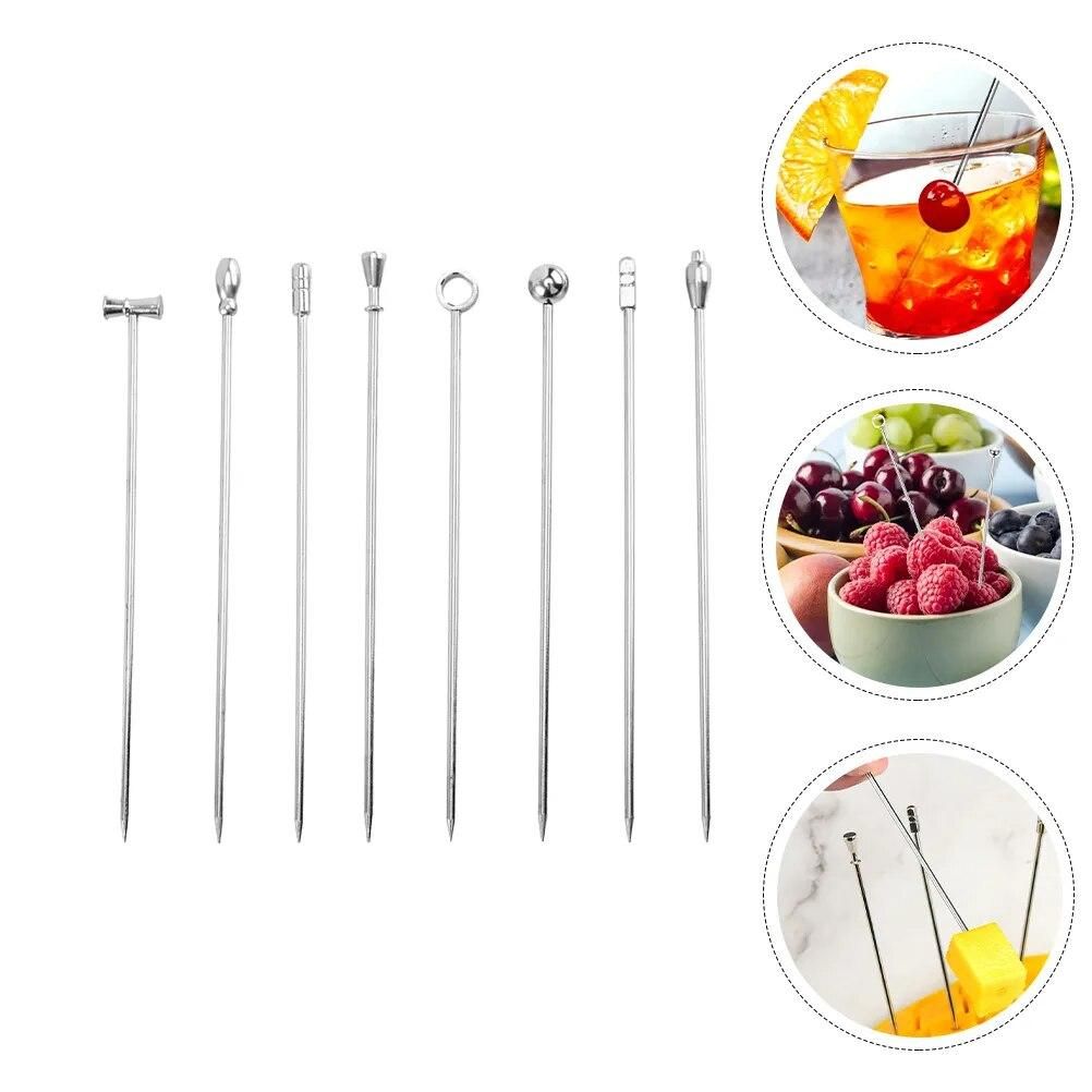 8Pcs Stainless Steel Cocktail Toothpicks Cocktail Metal Reusable Metal Cocktail Skewers Sandwich Picks Martini Picks