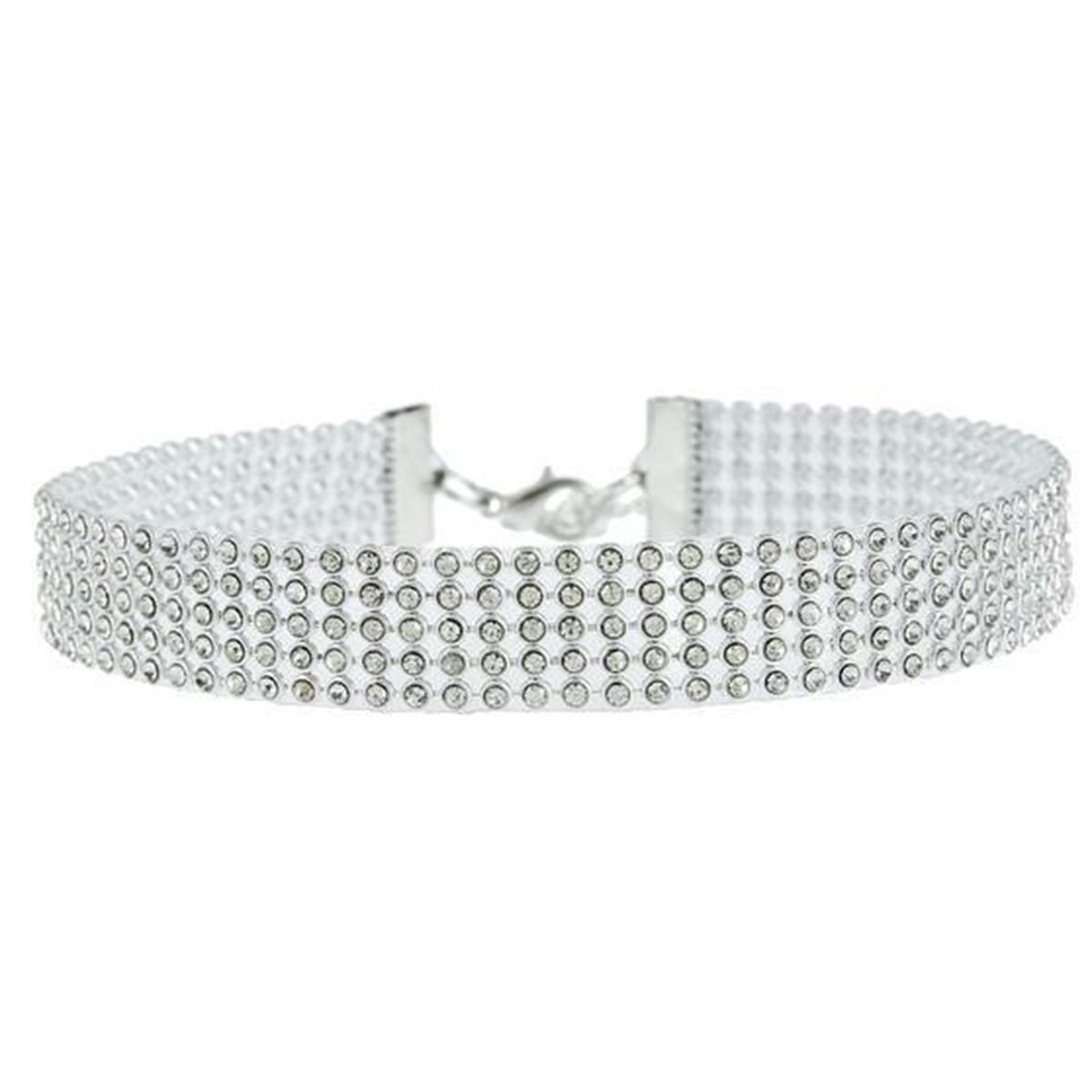Adjustable Wide Alloy Choker Collar Inlay Rhinestone-Silver