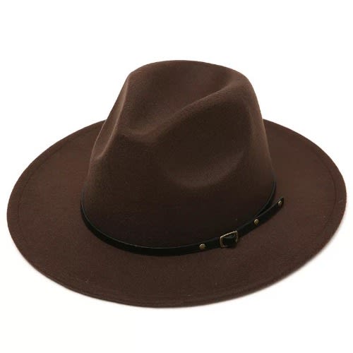 Unisex Fedora Hat With Belt Buckle - Brown